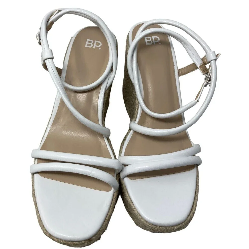 BP Nordstrom Cohan Espadrille Platform Wedge Sandal Heels White Size 10M NEW